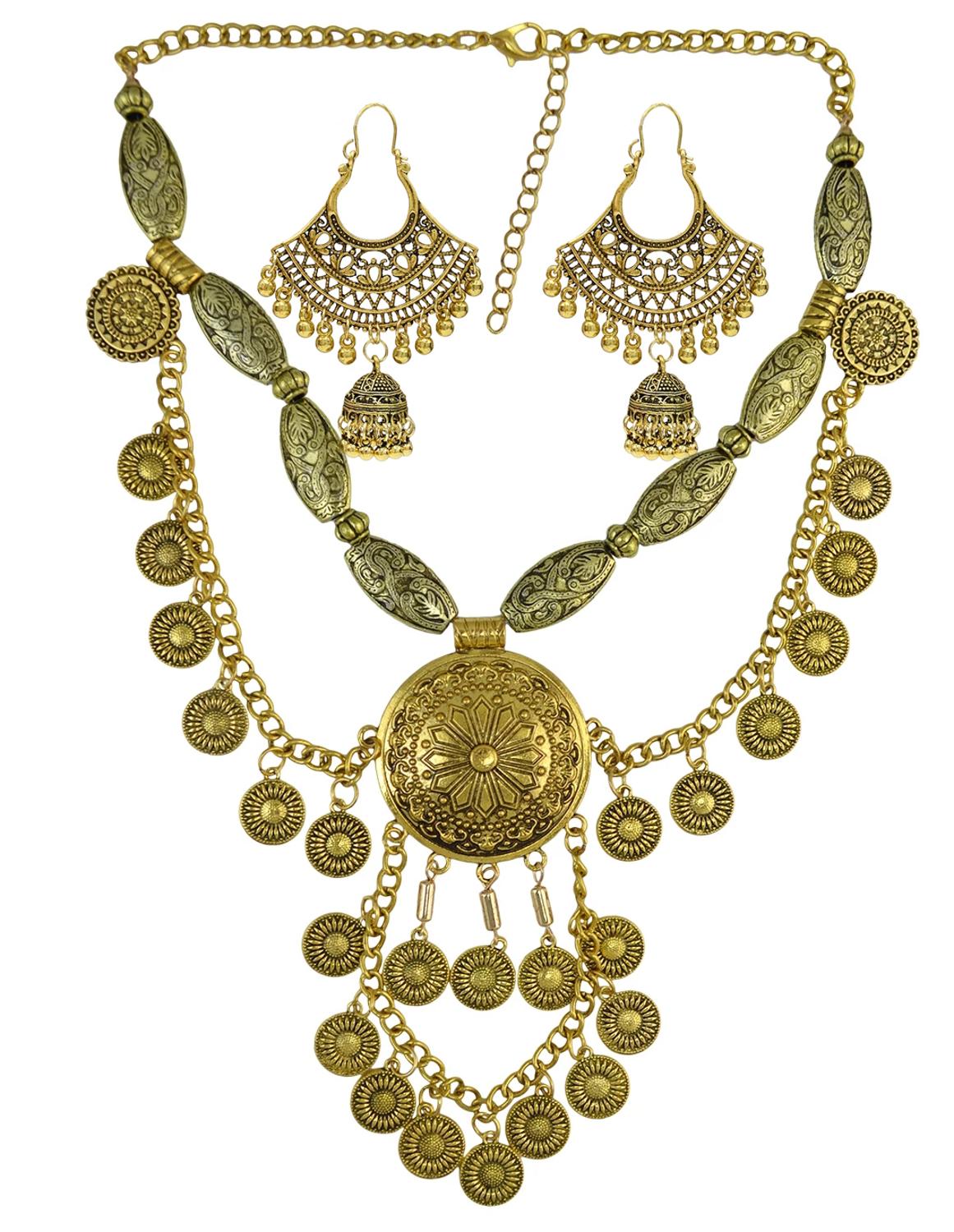 Boho Ethnic Big Choker Necklac - Vintage Collectible Coins ulasan dan harga